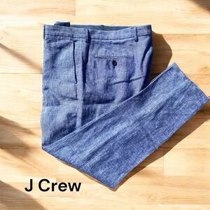 J.Crew Thompson 100% Linen Chambray Blue Dress Pants Slim Fit W35 L32